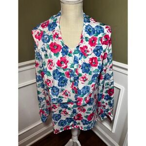 Bleyle Floral Button Down Blouse Women's no tag‎ for size Large shoulder Pads